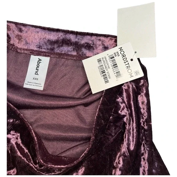 New Nordstrom Abound Crushed Velvet Velour Mini Retro 90s Y2K Skirt Burgundy XXS - Picture 11 of 12